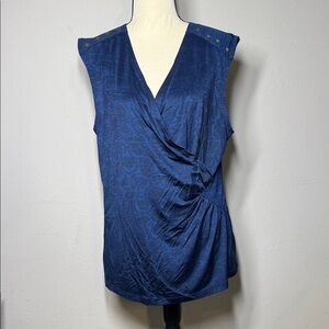 Susan Lawrence Navy Wrap Blouse with Studded Shoulders